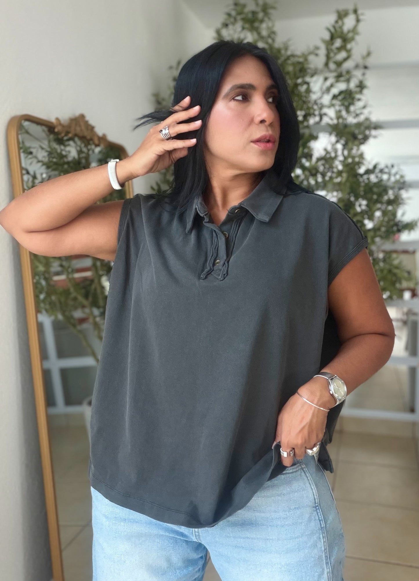 Charcoal Gray (gris) Luxe Urban 100% cotton Long Top (SOLD OUT)