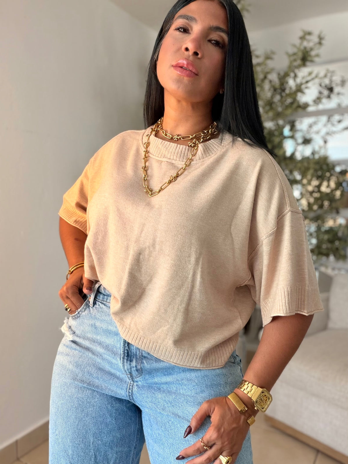 Eah! Eah! Beige Crema Luxe Premium Oversized Top (color crema)