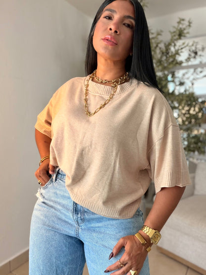 Eah! Eah! Beige Crema Luxe Premium Oversized Top (color crema)
