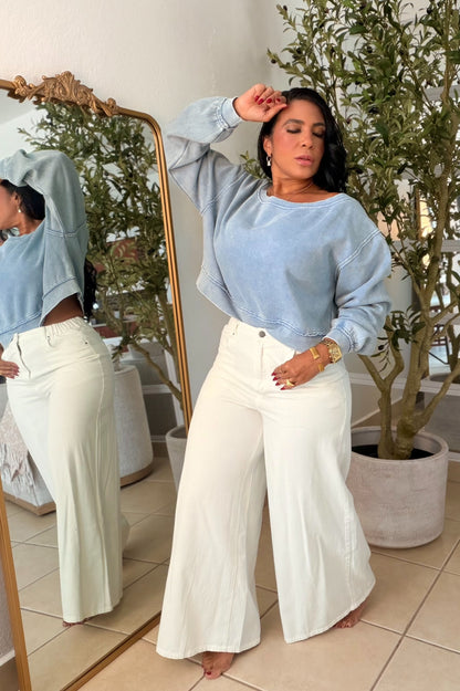 Arita White Wide Leg Spandex Pants (simula denim)