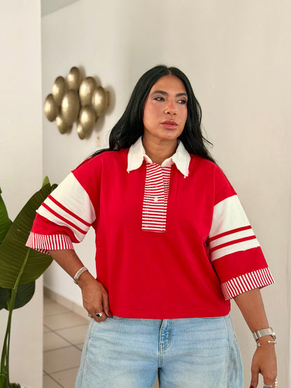 Colecciòn Exclusiva Ediciòn Limitada Extra Mega Premium Red Oversized Top con lìneas (SOLD OUT GRACIAS