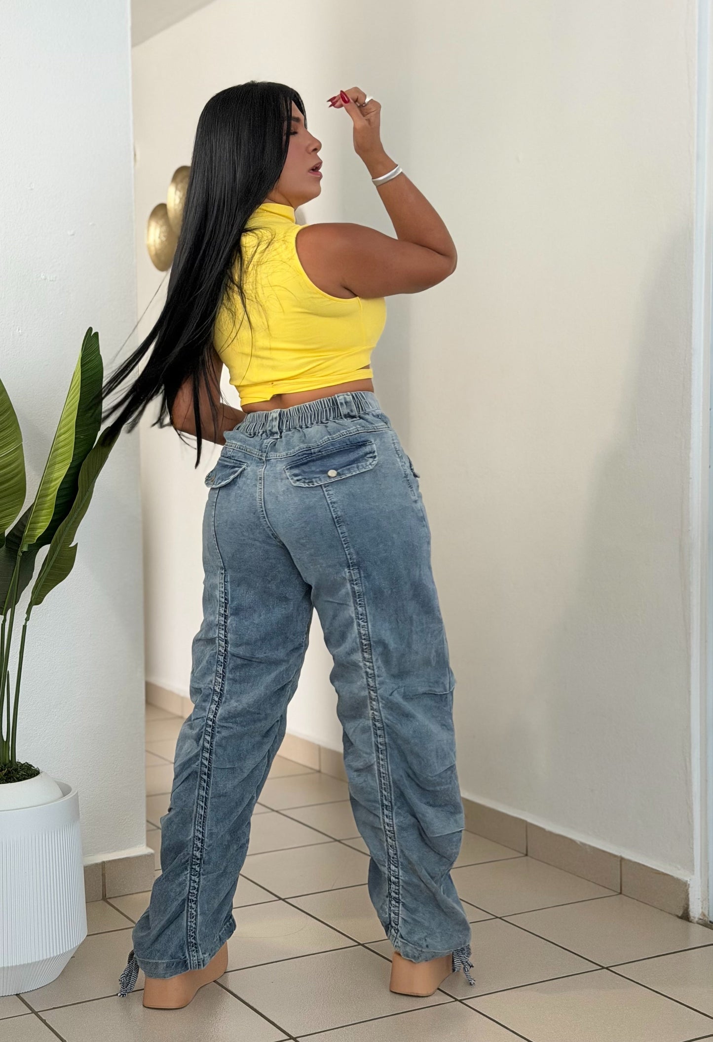 Baggy Spandex Denim Blue Luxe Jeans (fruncido que ajustaa a tu gusto) una belleza!! (SOLD)
