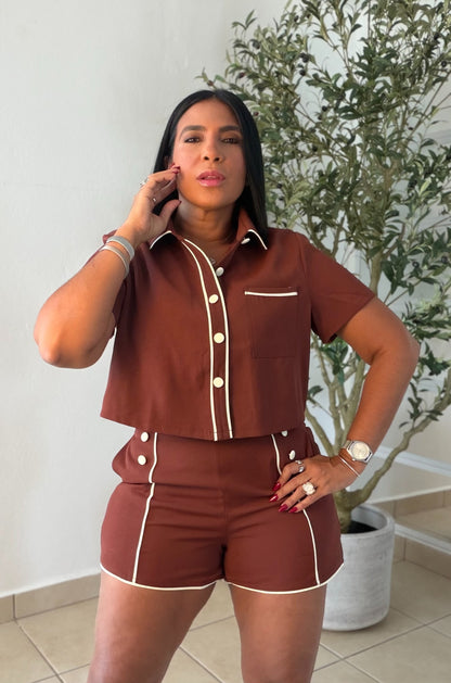 Canarias Brown Spandex Top amd Pants Set (tiene bolsillos y puesto medium) SOLD OUT GRACIAS