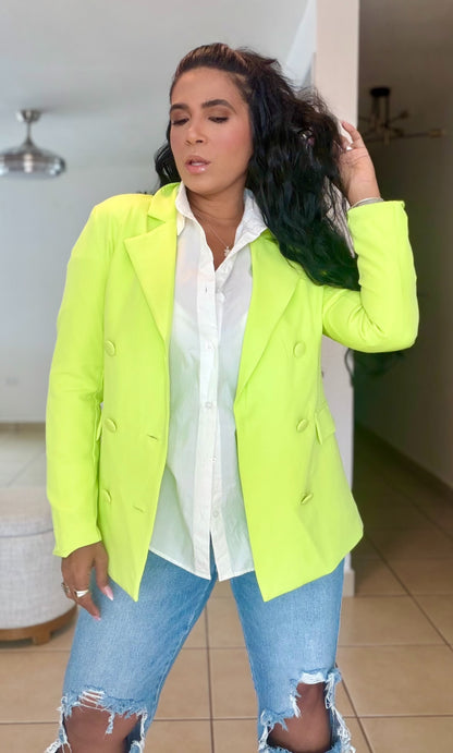 Neon Lime Green Spandex Blazer (puedes utilizar abierto o cerrado) oversized