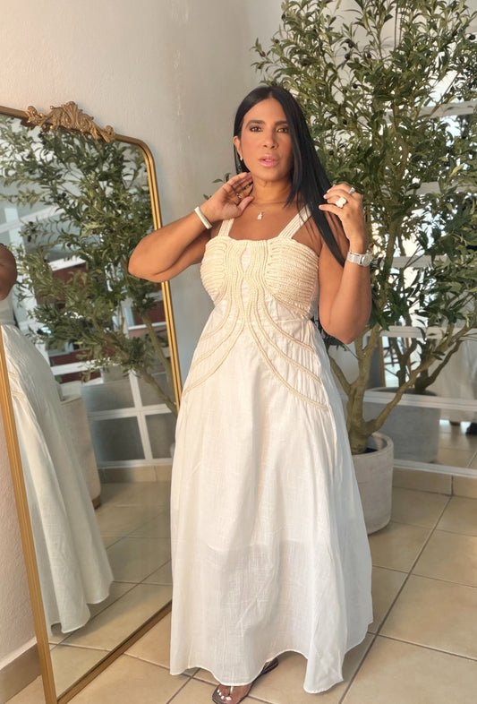 Palacios Crochet and Linen Spandex Doble forro Maxi Dress (NO CLAREA) White