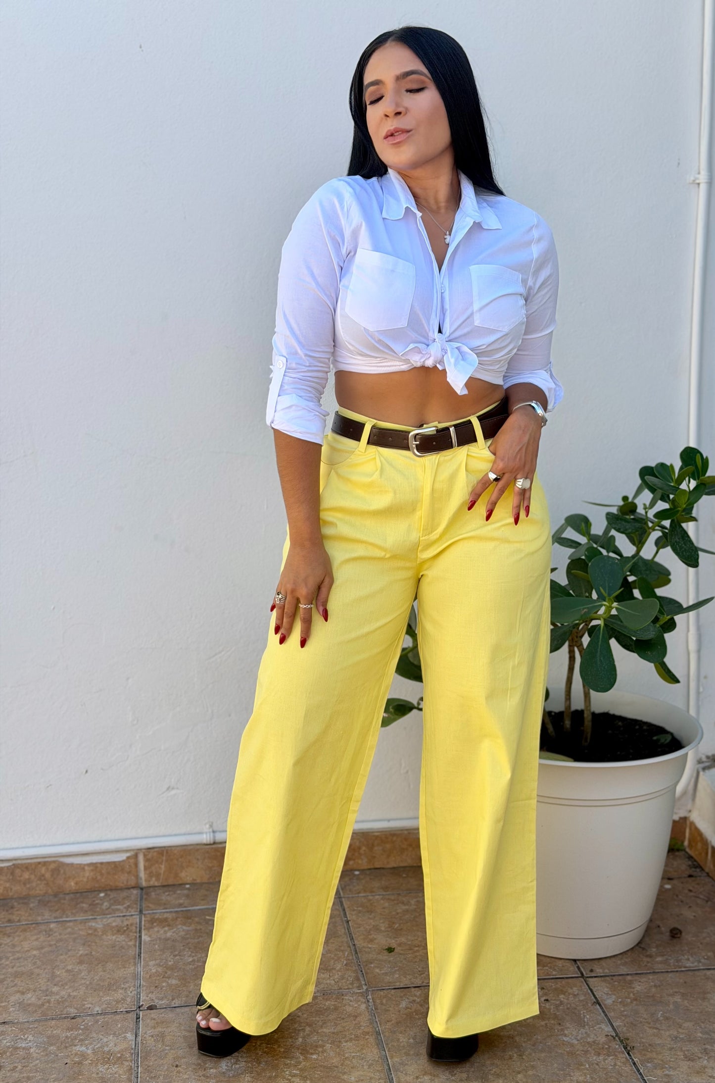 Y definitvamente es mío!! Omg! Yellow Luxe Linen Spandex Pants (incluye correa y es bien expandible!)Baggy Wide Leg