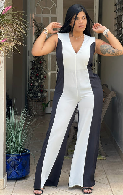 Black and White Luxe Wide Leg Jumpsuit