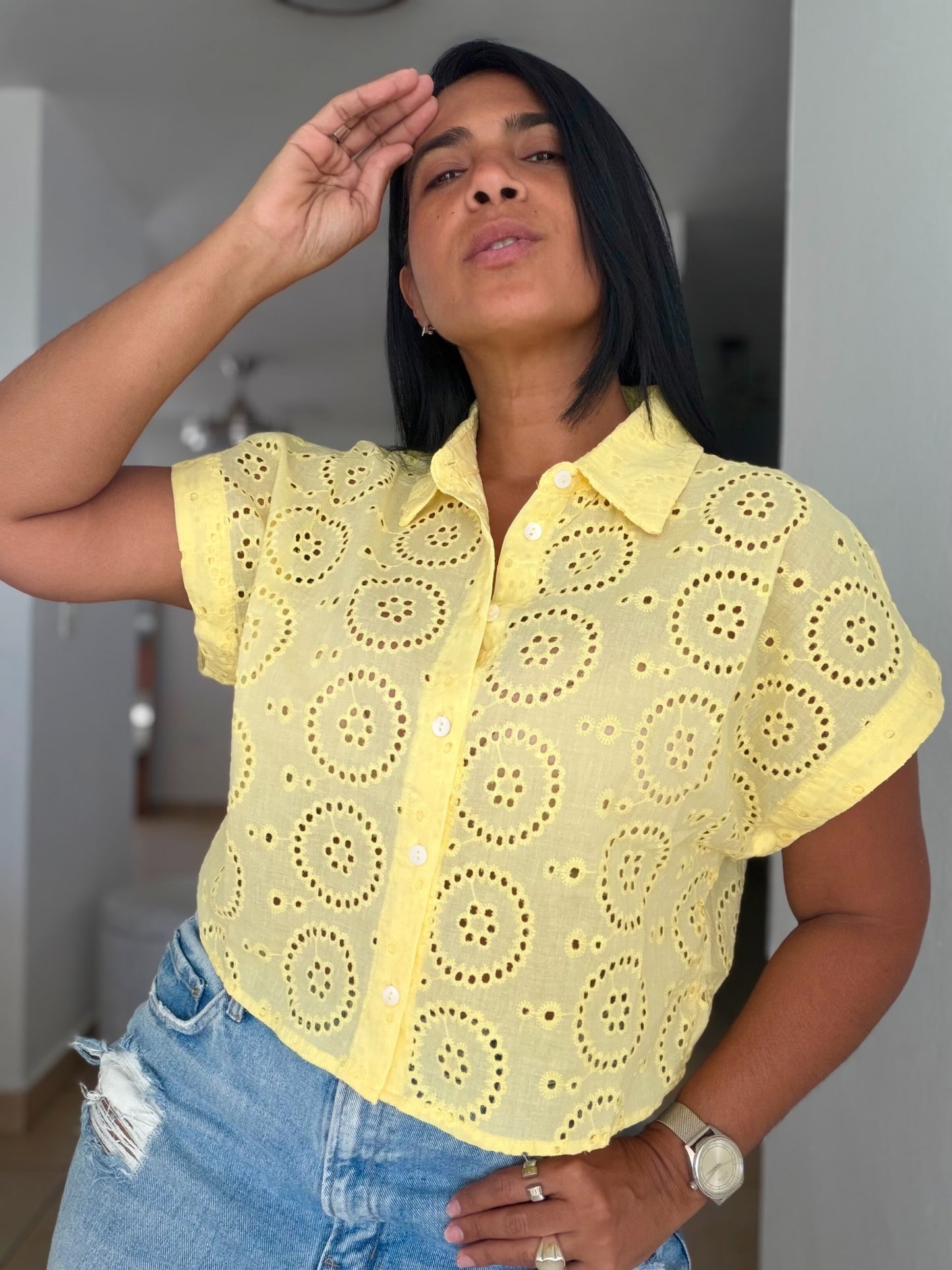 Luxe Butter Yellow Eyelet Premium Top( SOLDOUT)