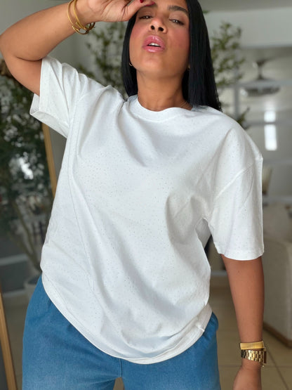 Oversized Premium CottonWhite Top con brillitos fijos (color Blanco) Luxury