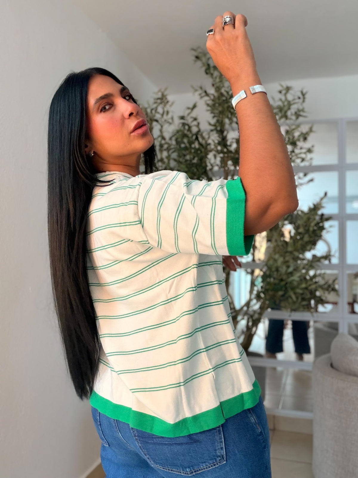 White and Kelly Green Striped (lìneas) Oversized Premium Top Para todo el Año (SOLD OUT GRACIAS)