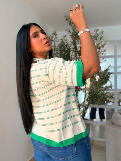 White and Kelly Green Striped (lìneas) Oversized Premium Top Para todo el Año (SOLD OUT GRACIAS)