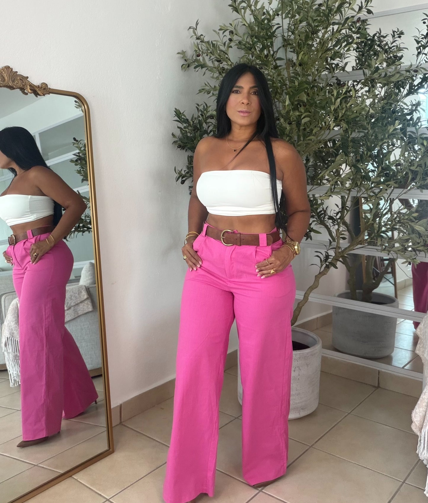 Y definitvamente es mío!! Fuschia Pink Luxe Linen Spandex Pants (incluye correa y es bien expandible!)Baggy Wide Leg