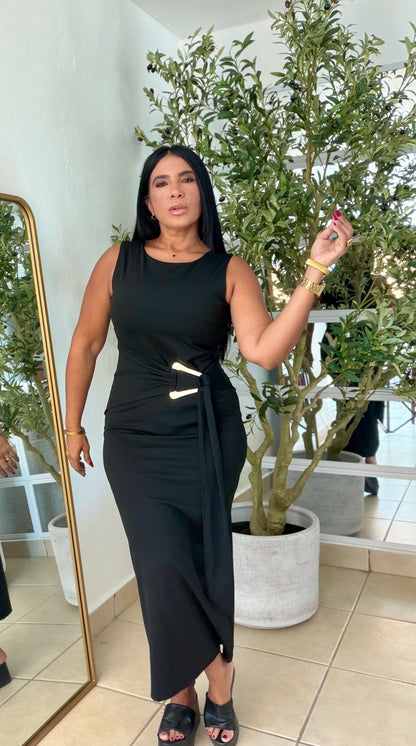 “Patria” Blacky Black Doble Forro Spandex Total Midi Dress y Calidad extra Premium (color negro)