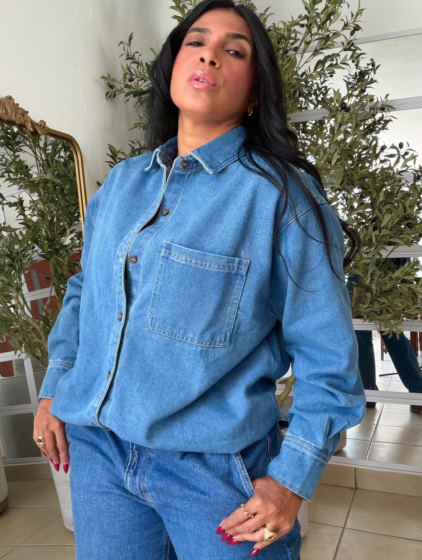Denim Blue Luxury Oversized Blouse SOLD