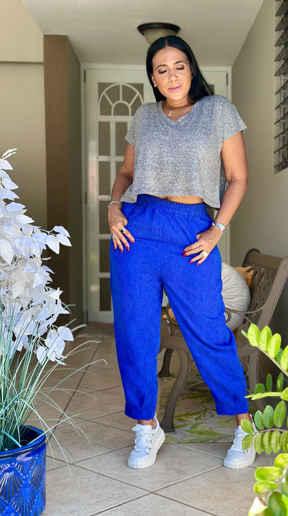 Naty Royal Blue Spandex Corduroy Pants (tiene bolsillos)