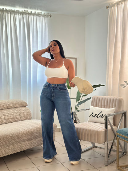 De Lujo Spandex (100 Lycra integrado) Premium Cello Wide Legs Blue Jeans