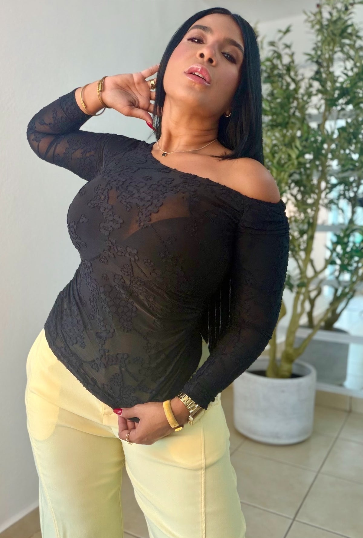 Black Spandex Lace Mesh Top de Lujo (color negro) SOLD OUT GRACIAS