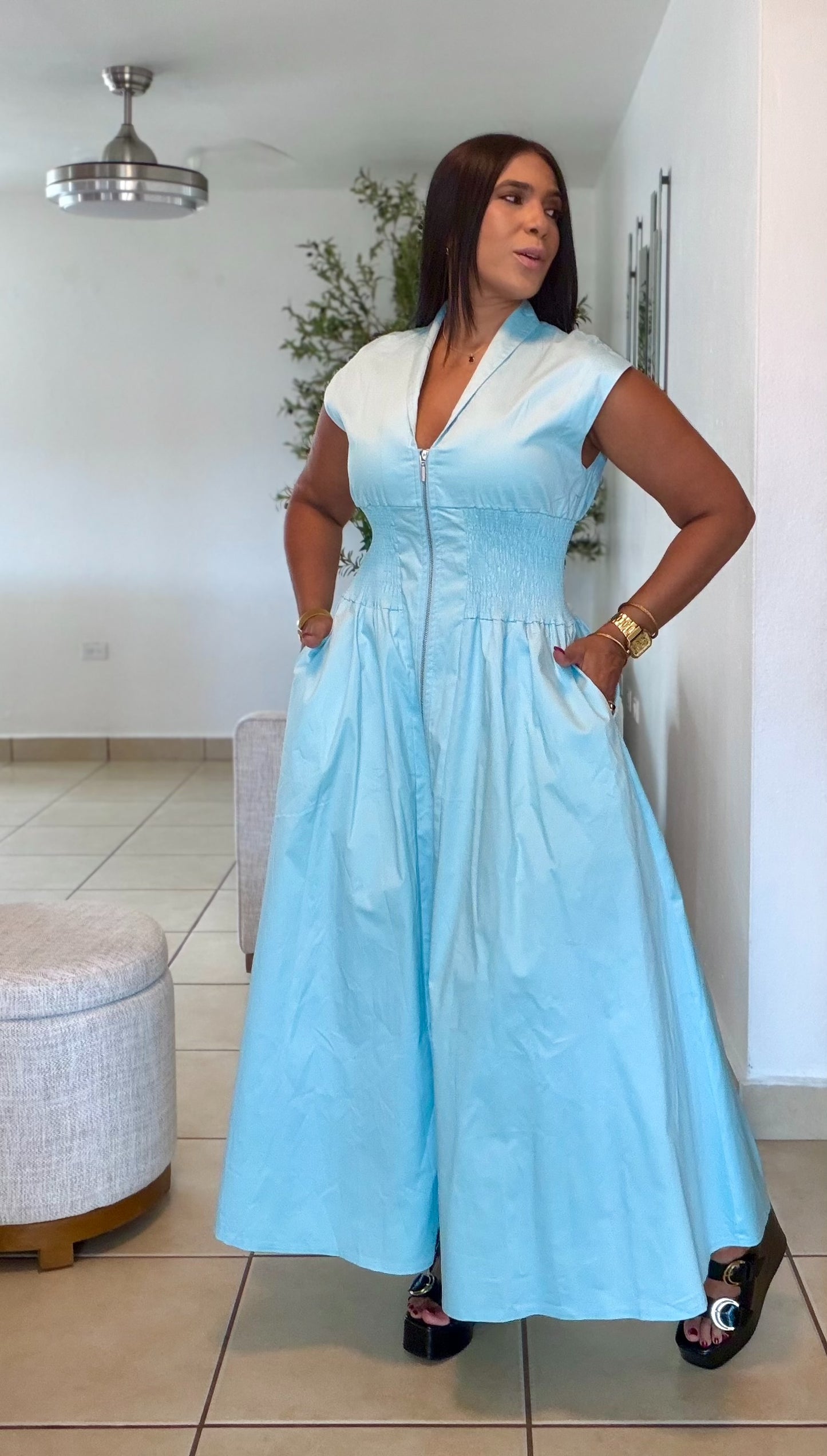 Blue Celeste So Spandex Luxe Maxi Dress (tiene bolsillos) una belleza infinita