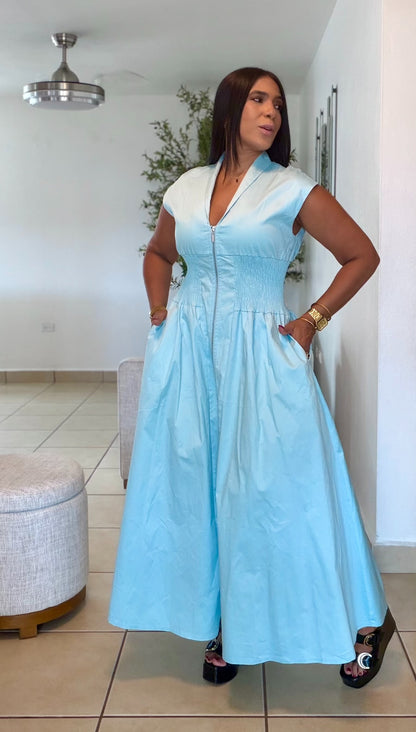 Blue Celeste So Spandex Luxe Maxi Dress (tiene bolsillos) una belleza infinita