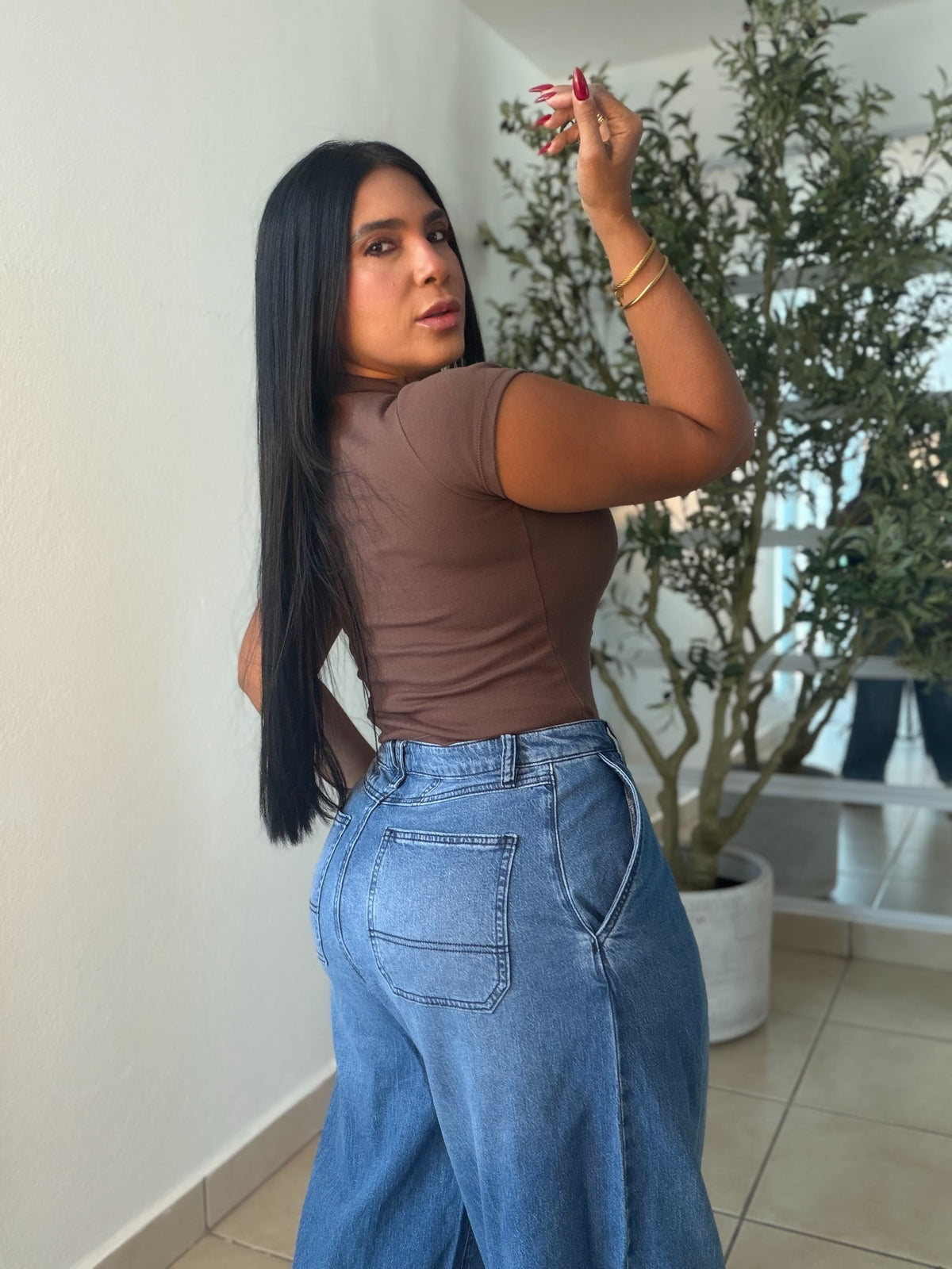 Vbrant Asimètrico Spandex Wide Leg Jeans Blue