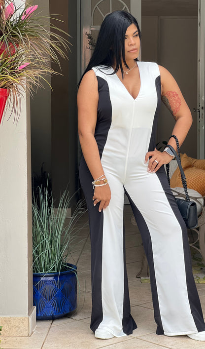 Black and White Luxe Wide Leg Jumpsuit