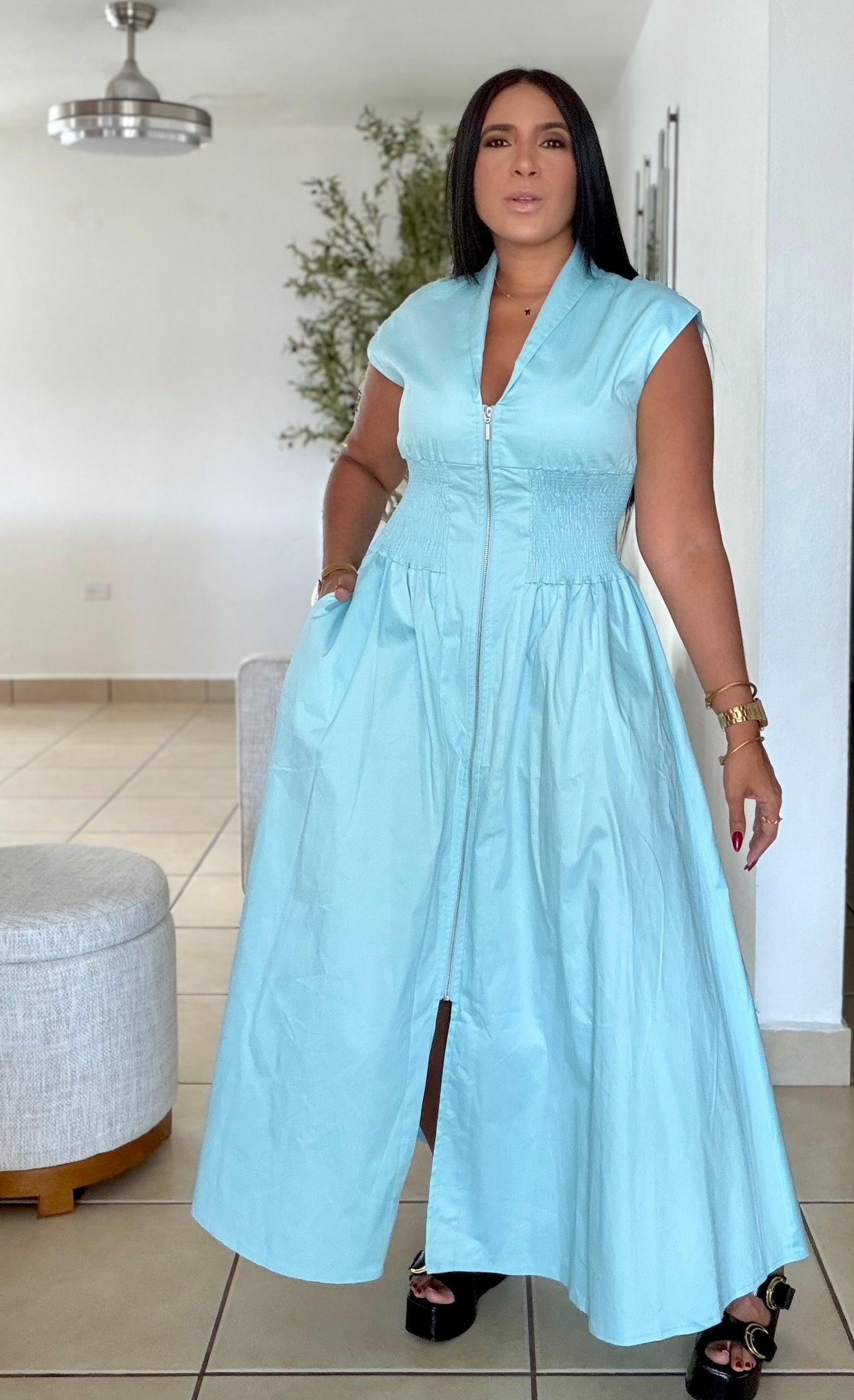 Blue Celeste So Spandex Luxe Maxi Dress (tiene bolsillos) una belleza infinita