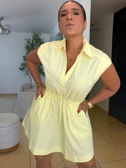 Heaven Butter Yellow Pretty Dress Spandex (tiene bolsillos y no zipper no botones)
