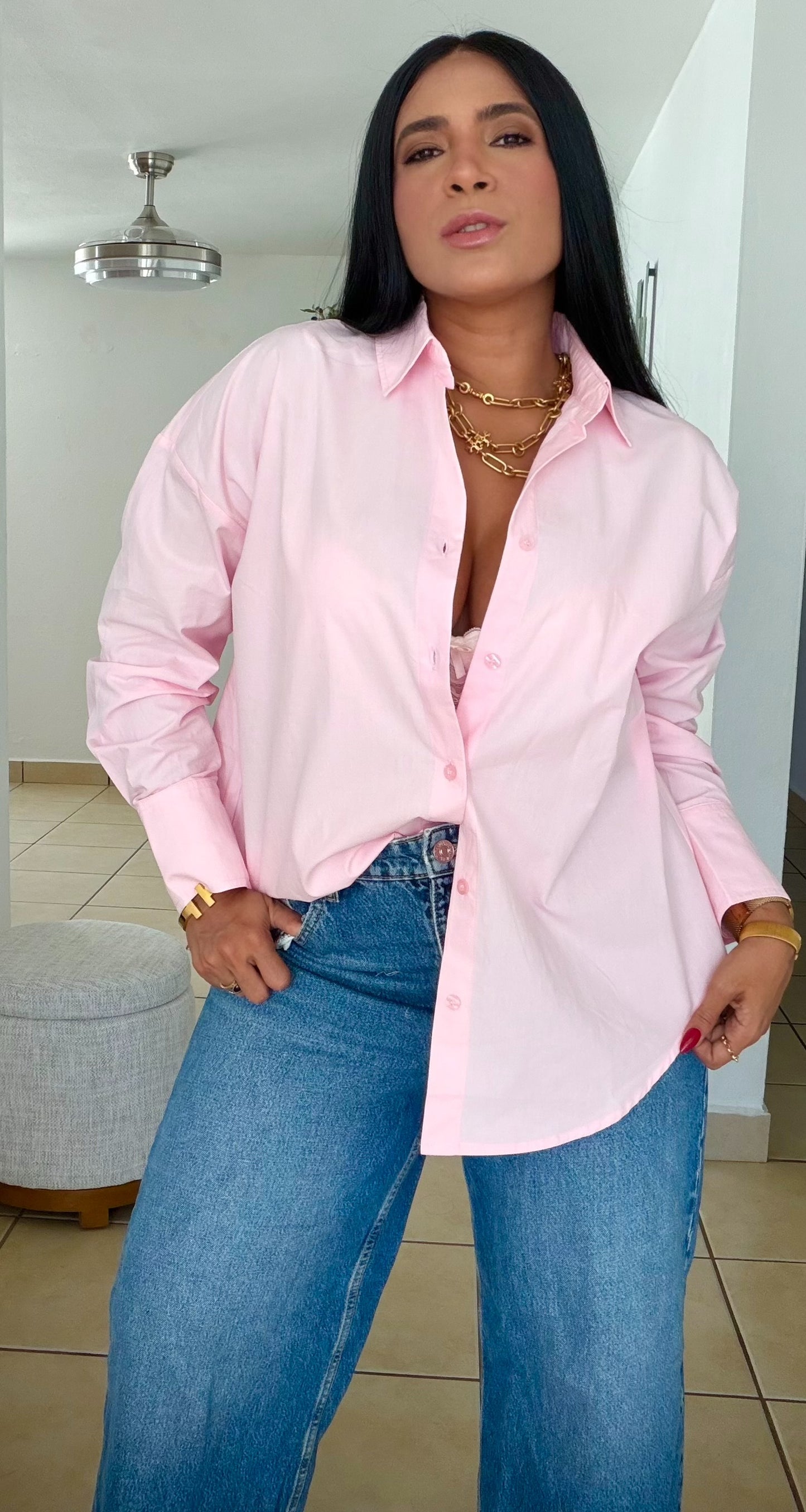 “Zura” Luxe Pink Oversized 100% Cotton Oversized Blouse