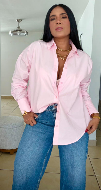 “Zura” Luxe Pink Oversized 100% Cotton Oversized Blouse