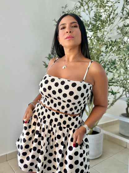 Polka Dots Spandes Set de Top y Falda (tiene bolsillos)