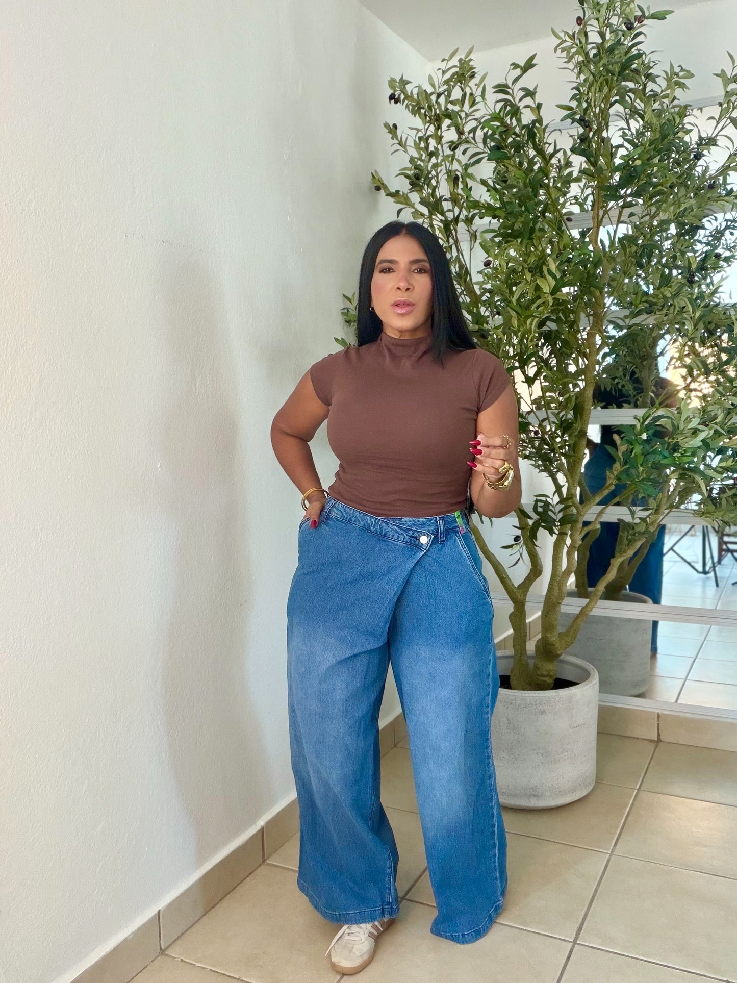 Vbrant Asimètrico Spandex Wide Leg Jeans Blue