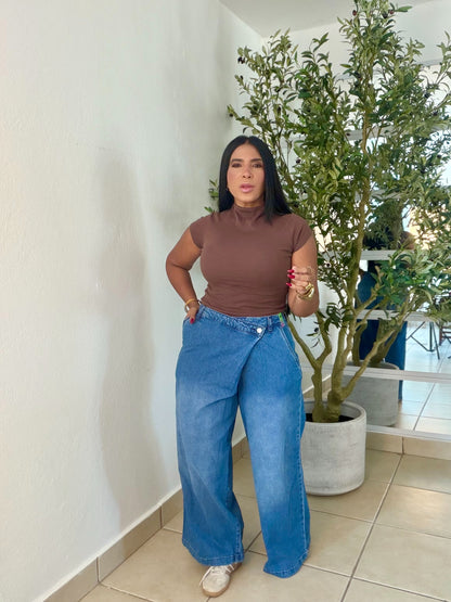 Vbrant Asimètrico Spandex Wide Leg Jeans Blue