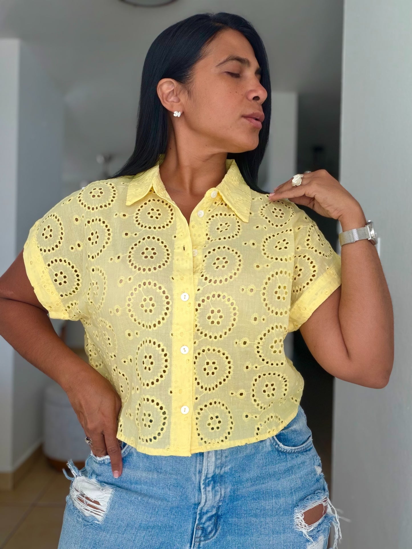 Luxe Butter Yellow Eyelet Premium Top( SOLDOUT)