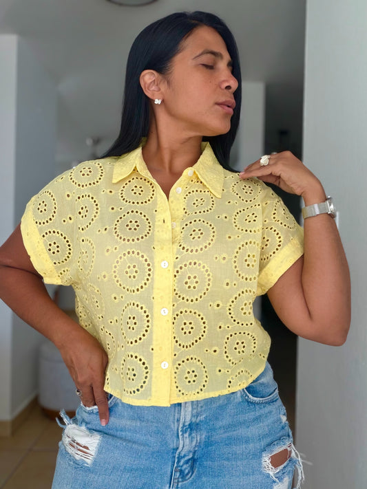 Luxe Butter Yellow Eyelet Premium Top