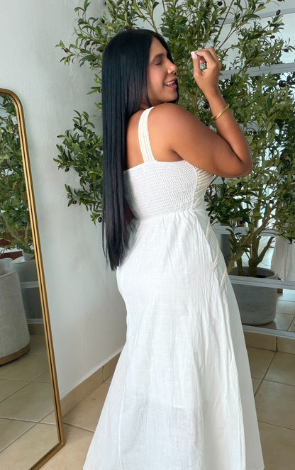 Palacios Crochet and Linen Spandex Doble forro Maxi Dress (NO CLAREA) White(SOLD OUT GRACIAS