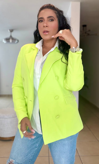 Neon Lime Green Spandex Blazer (puedes utilizar abierto o cerrado) oversized