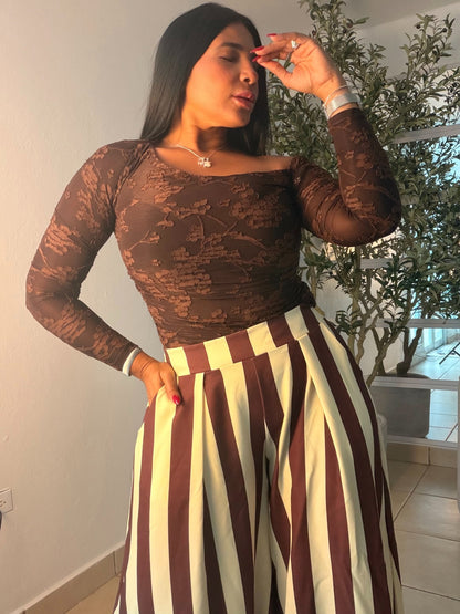 Brown Choco Spandex Lace Mesh Top de Lujo (color marrón) SOLD OUT GRACIAS