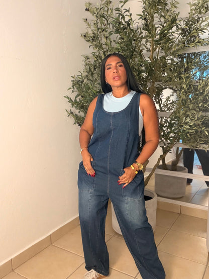 Baggy Dark Denim (azul oscuro) con bolsillos Overall Ajustable Mega Premium Barrel