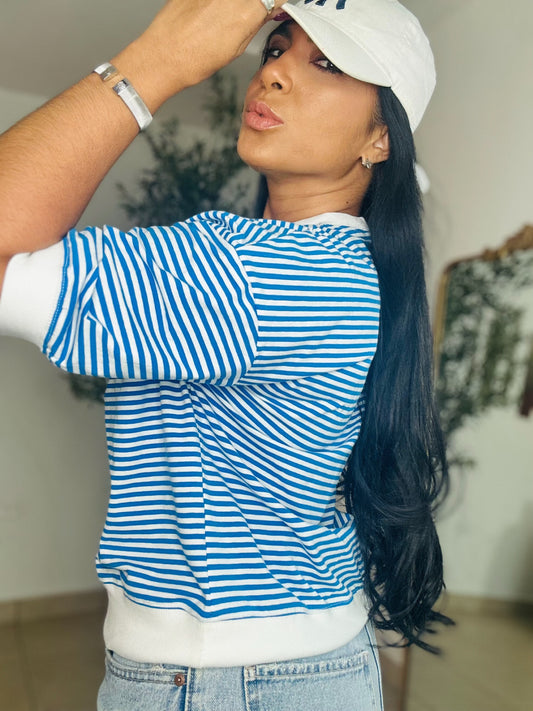 The Blue Oversized Cotton Spandex Top