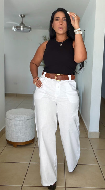 Y definitvamente es mío!! Omg! White Luxe Linen Spandex Pants (incluye correa y es bien expandible!)Wide Leg