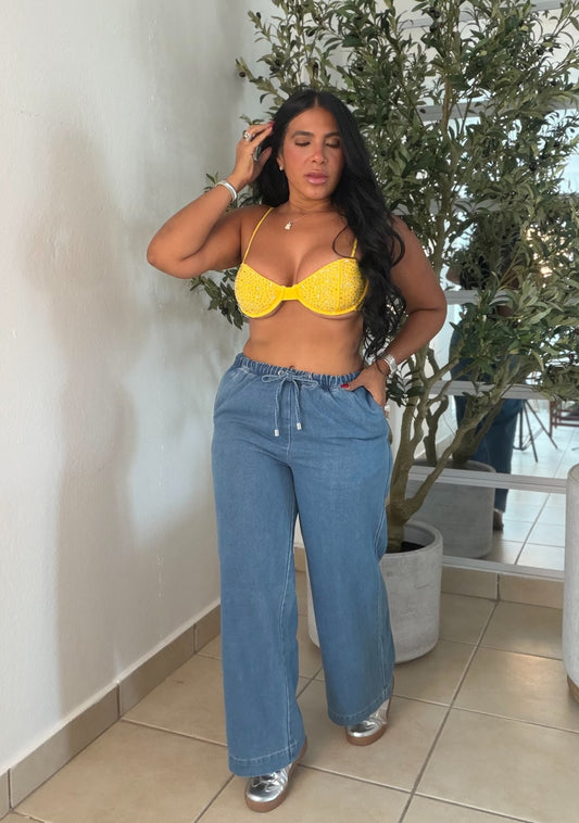 Baggy Denim Blue Spandex y Ajustable y Tiene Bolsillos