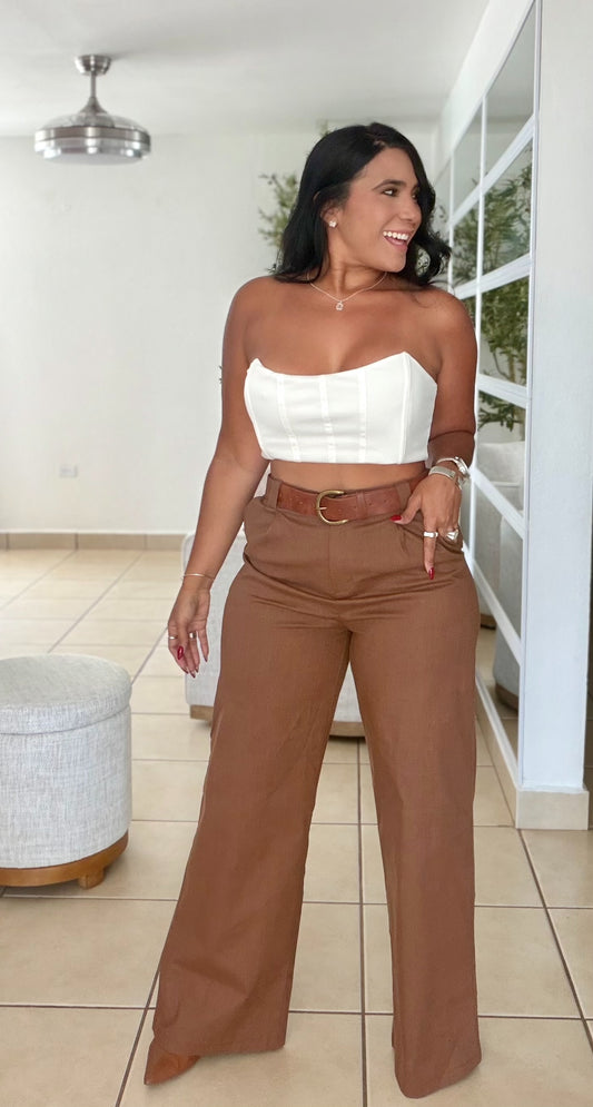 El mas bello del mundo!! Brown Spandex Linen Pants (incluye correa)SOLD