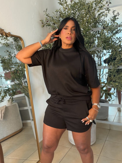 Blacky Black De lujo Oversized Top and Shorts Spandex Sporty Set(SOLD OUT GRACIAS)