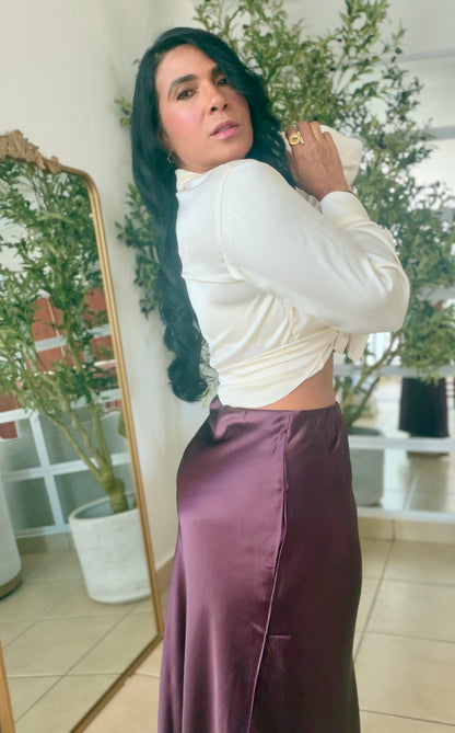 Colombia Plum (Violeta oscuro Silk Spandex Maxi  Skirt(falda en seda)