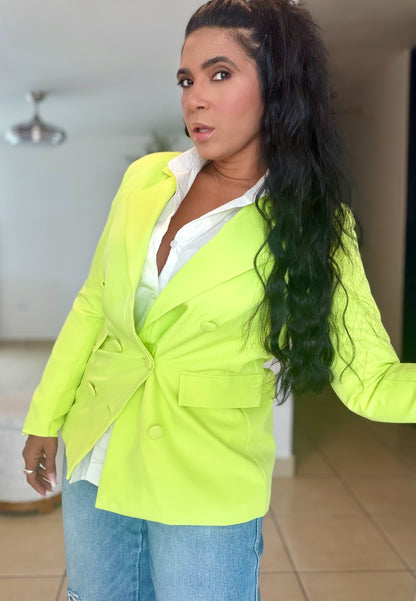 Neon Lime Green Spandex Blazer (puedes utilizar abierto o cerrado) oversized