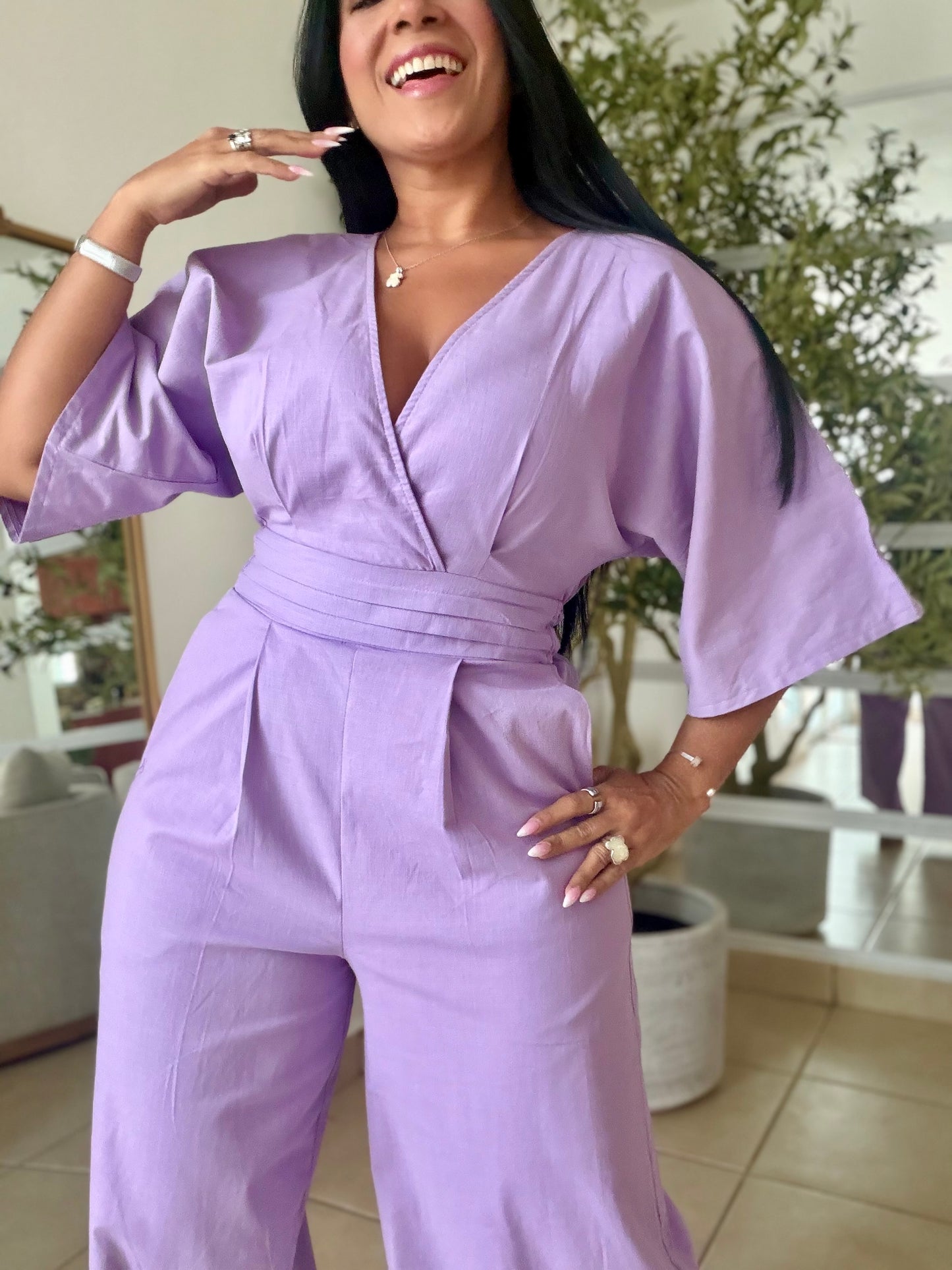 Bello Lavander Lila (Violeta) Bien Spandex Wide Leg Jumpsuit (tiene bolsillos) PRE ORFEN LLEGA SÁBADO)