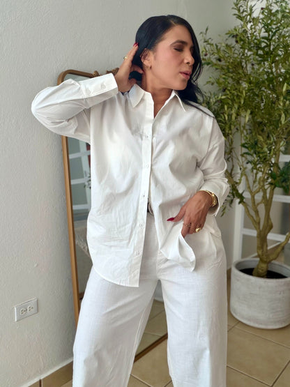 “Zurai” Luxe White Oversized 100% Cotton Oversized Blouse