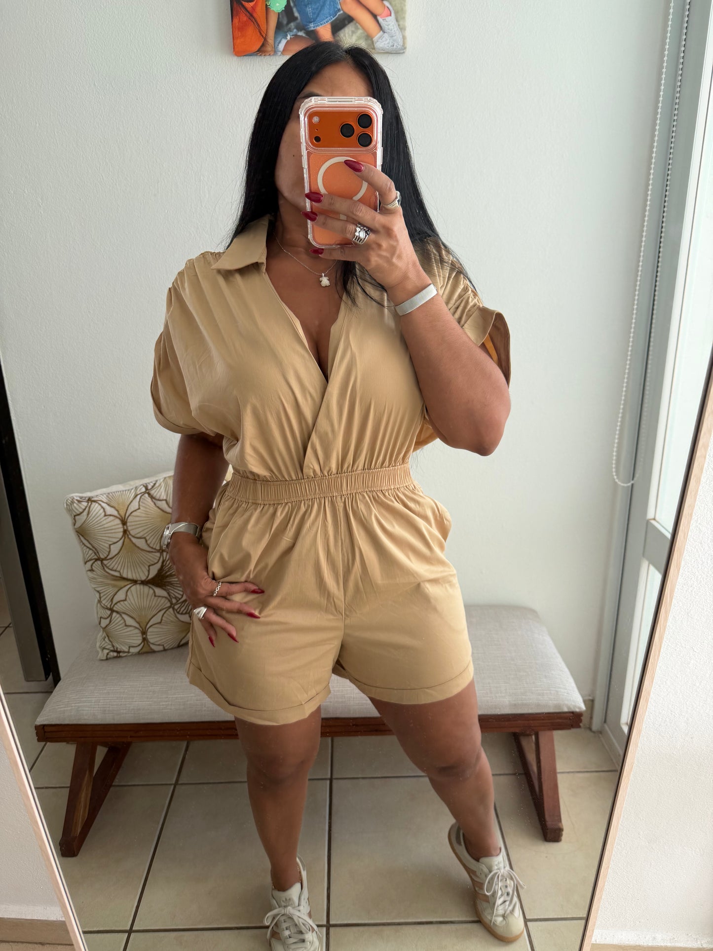 Lelas Spandex Tan Luxe Baggy Romper (tiene bolsillos)