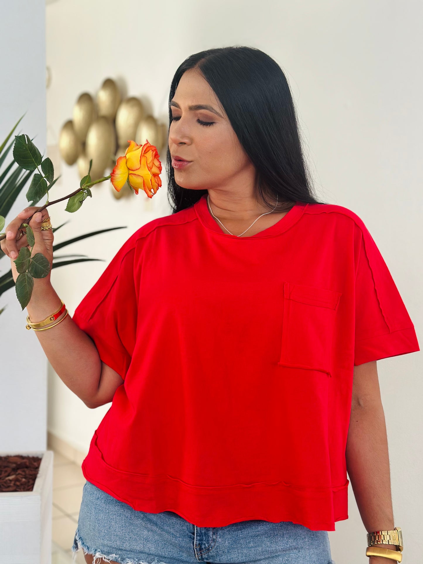 Red Oversized Spandex Top