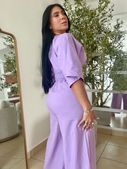 Bello Lavander Lila (Violeta) Bien Spandex Wide Leg Jumpsuit (tiene bolsillos) PRE ORFEN LLEGA SÁBADO)